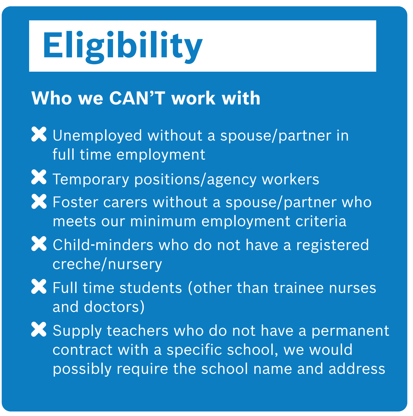 Finance | Heat4orce Worcester finance eligibility: who we cannot work with